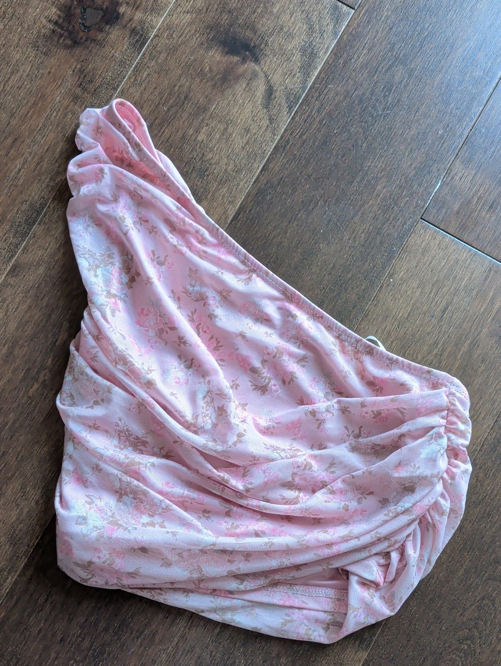 Pink Floral One-Shoulder Ruched Top - Picture 2 of 2